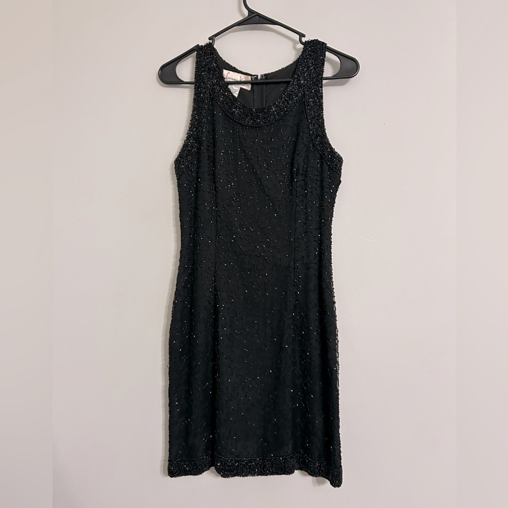 Vintage Laurence Kazar Black Beaded Dress Size Petite Small